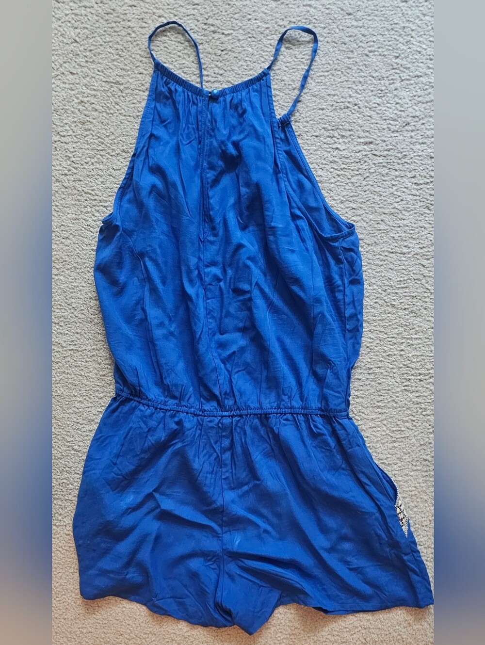 I.N. San Francisco blue halter romper features a bohemian-inspired embroidered - Picture 8 of 8